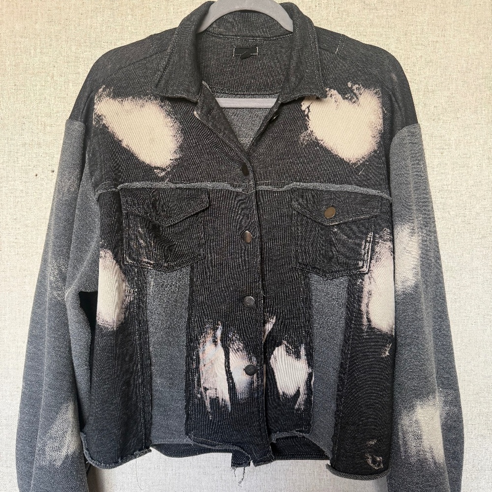 Distressed Acid Wash Denim-Look Jacket | Large | Oversized Fit